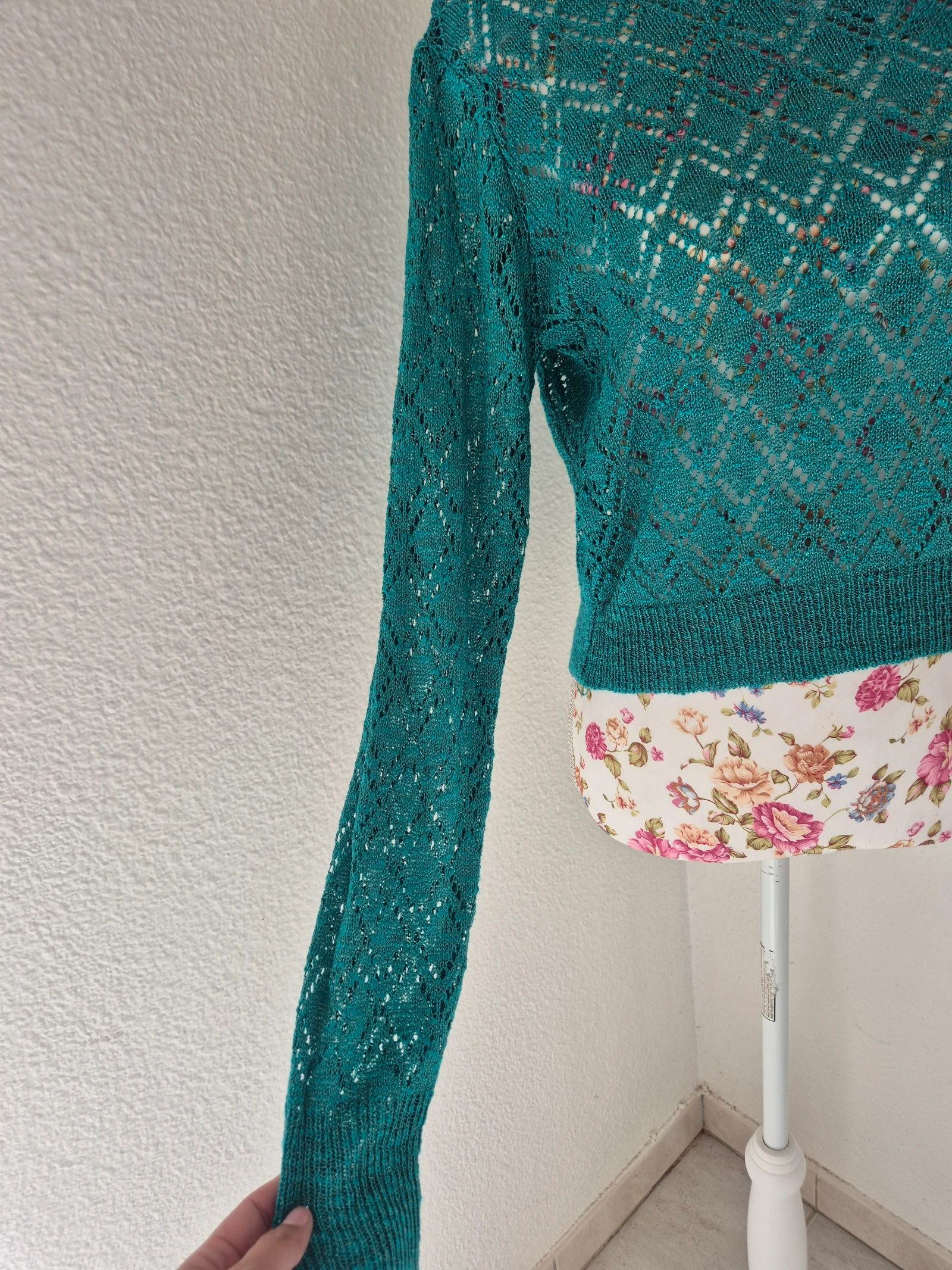 Molly Bracken Blusa de malha aberta turquesa feminina tamanho 38 M mangas longas estilo boêmio chique leve – photo 3